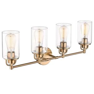 27.5 in. 4 Light Champagne Bronze Vanity Light with Glass Shade